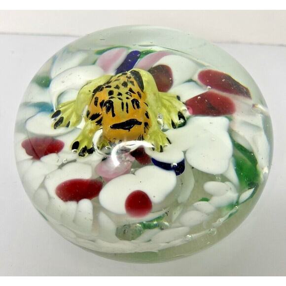 Murano Lily Pad and Frog Glass Paperweight Large 3.5" Rare HTF